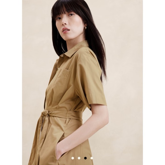 Banana Republic Poplin Khaki Cotton Midi Shirt Dress